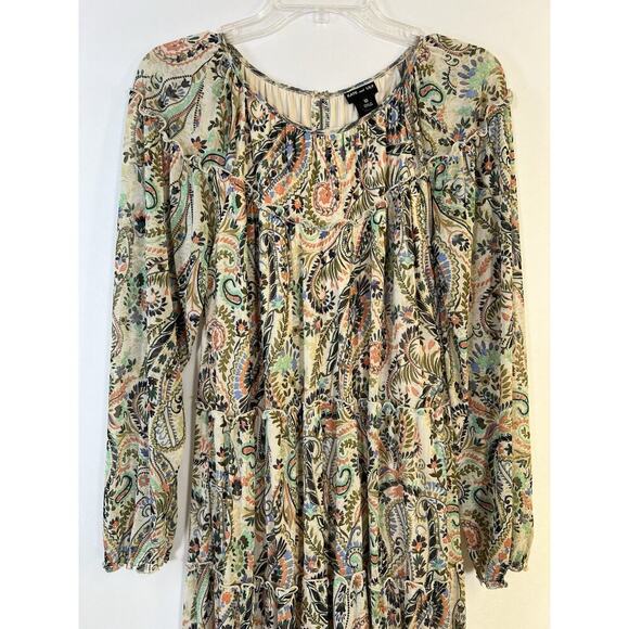 Kate and Lily Paisley Dress Tiered Round Size Long Sleeve Sz 10 Boho Fall Colors - Picture 2 of 12